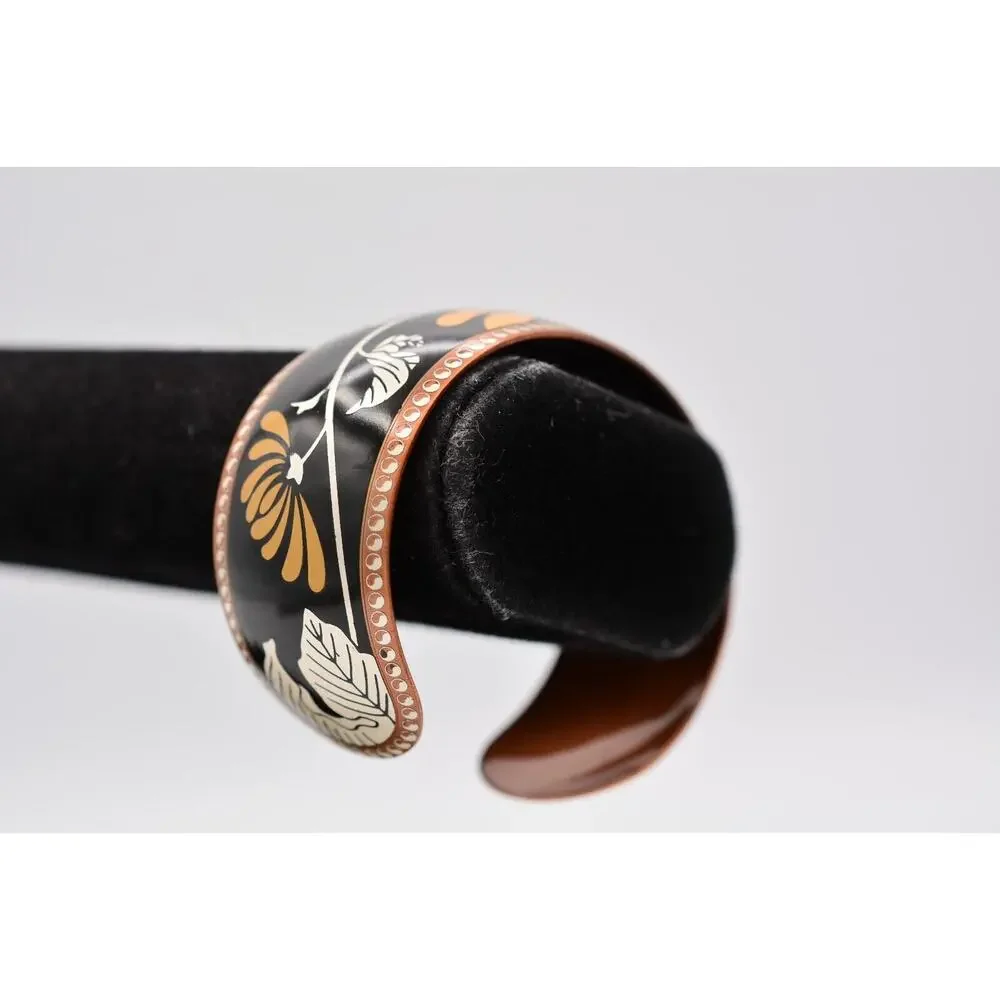 80F Damascene Cuff Bangle Bracelet Copper Lotus Flower Black Signed BinAW